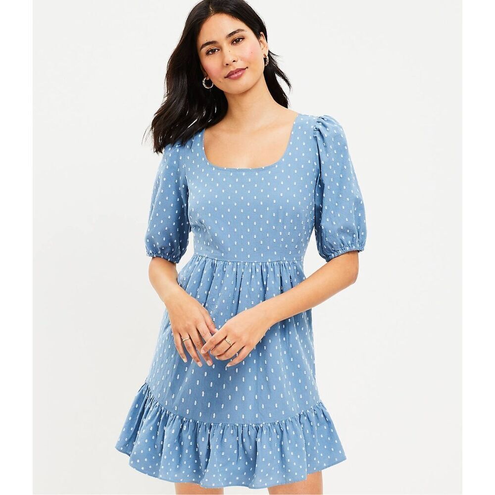 NEW Loft Clip Tie Back Flounce Swing mini Dress 6 Poolside Blue